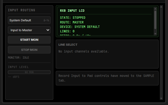 Figure 18.1 — INPUT tab: monitoring and the retro buffer.