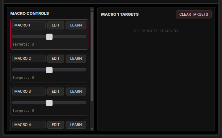Figure 25.1 — MACRO tab: macro controls and learned targets.