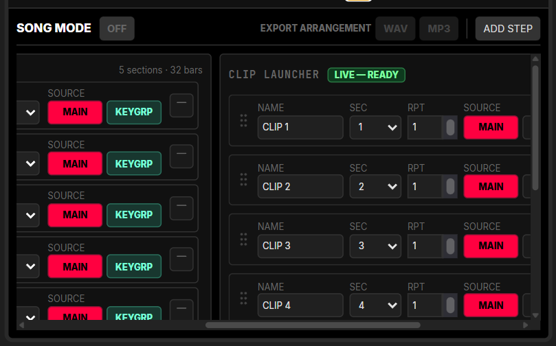 Figure 27.3 — Clip launcher with populated slots.