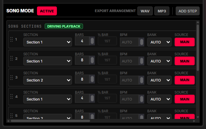 Figure 27.1 — Song Mode: arrangement export controls.